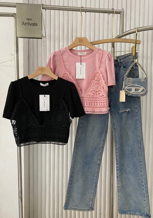MATINEE Attached Lace Crop T-Shirts